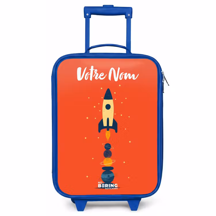 Valise enfant avec nom - Bleu - Fusée - Étoiles - Planètes — 1