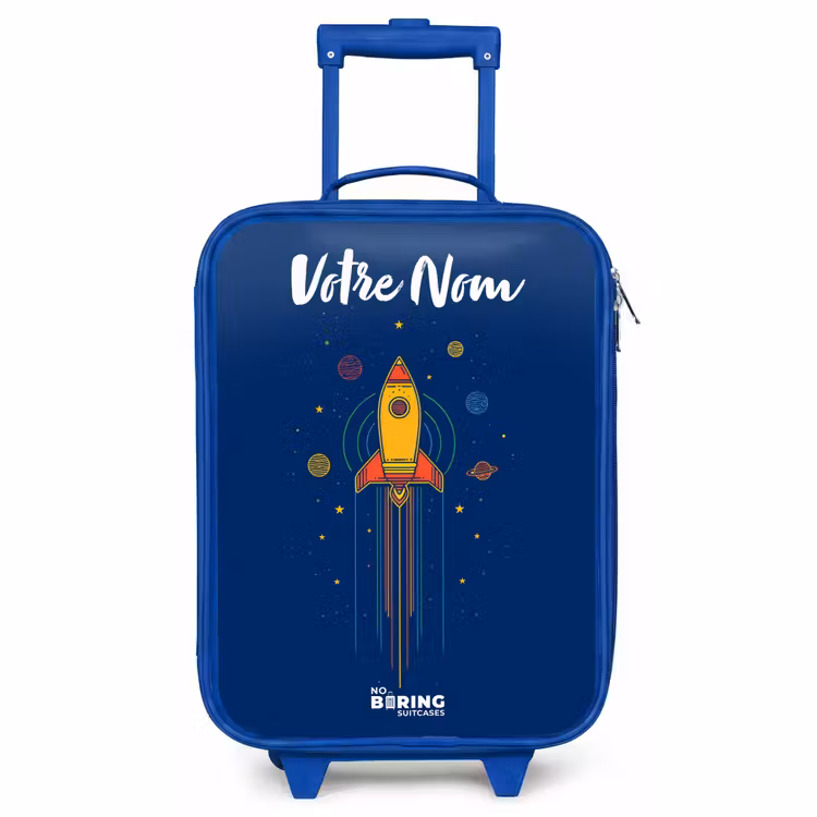 Valise enfant avec nom - Bleu - Fusée - Planètes - Étoiles — 1