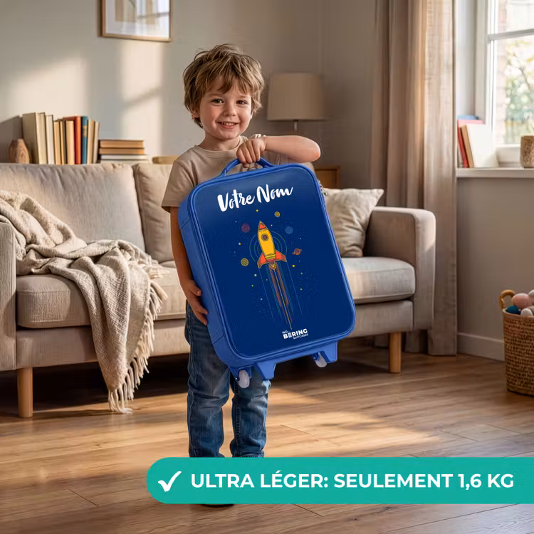 Valise enfant avec nom - Bleu - Fusée - Planètes - Étoiles — 3