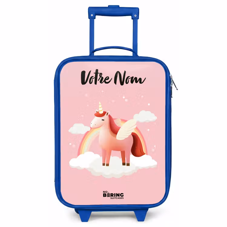 Valise enfant avec nom - Bleu - Licorne - Ailes - Rose - Arc-en-ciel — 1