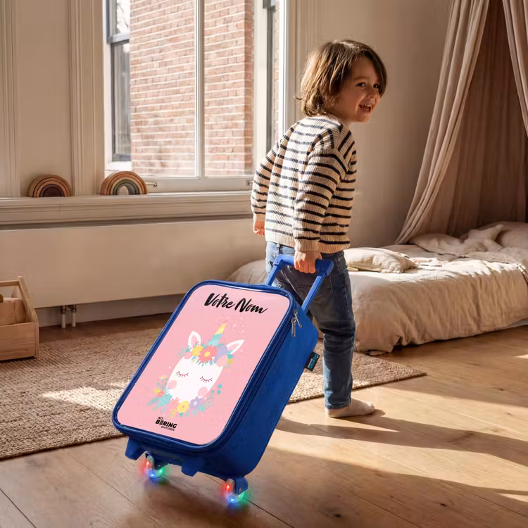 Valise enfant avec nom - Bleu - Licorne - Fleurs - Rose — 2