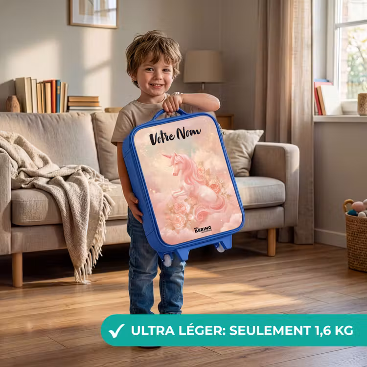 Valise enfant avec nom - Bleu - Licorne - Nuages - Rose — 3