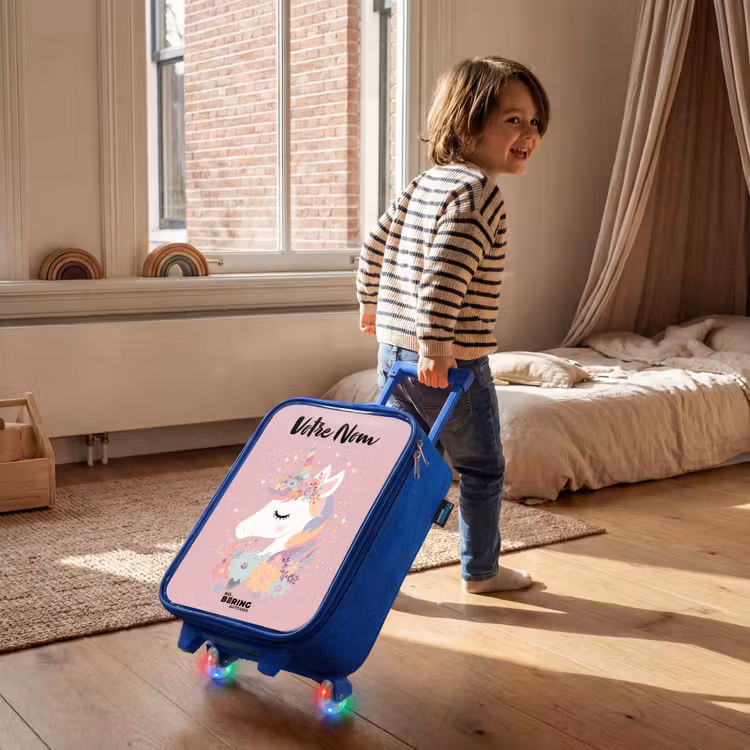 Valise enfant avec nom - Bleu - Licorne - Rose - Fleurs — 2