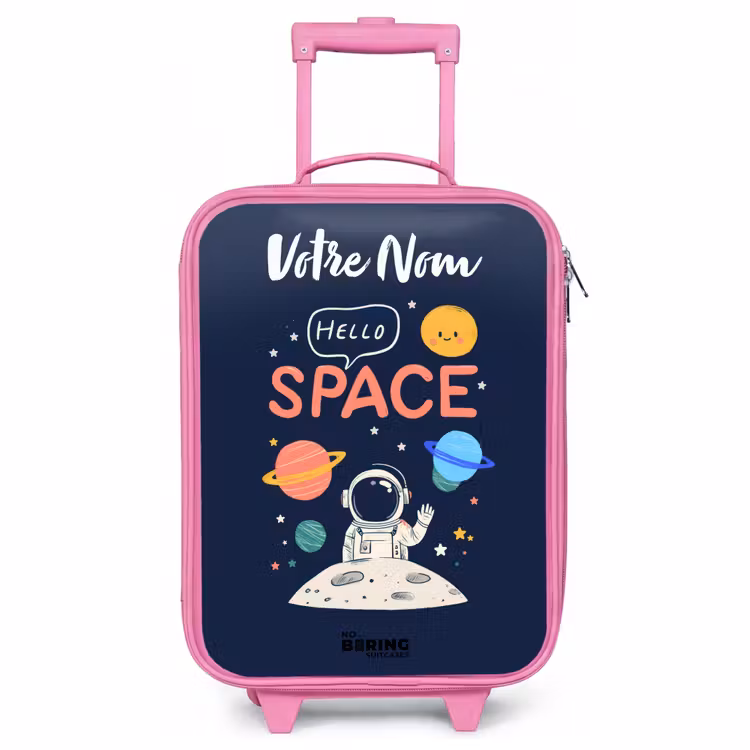 Valise enfant avec nom - Rose - Astronaute - Citation - Planètes - Étoiles — 1