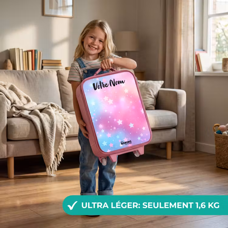 Valise enfant avec nom - Rose - Étoiles - Rose - Bleu — 3