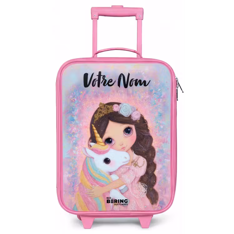 Valise enfant avec nom - Rose - Fille - Licorne - Paillettes — 1
