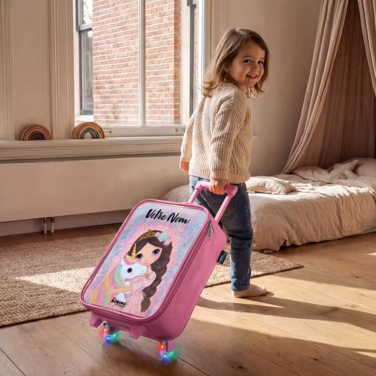 Valise enfant avec nom - Rose - Fille - Licorne - Paillettes — 2