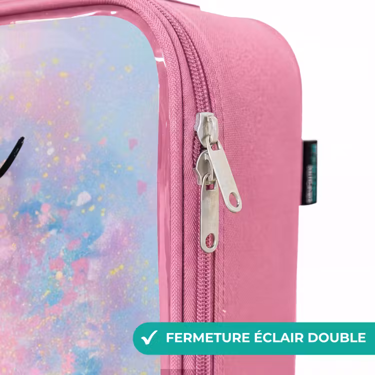 Valise enfant avec nom - Rose - Fille - Licorne - Paillettes — 7
