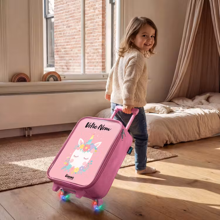 Valise enfant avec nom - Rose - Licorne - Fleurs - Rose — 2