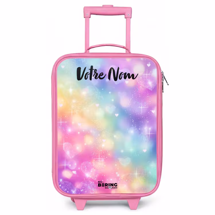 Valise enfant avec nom - Rose - Lumière - Arc-en-ciel - Coeurs — 1