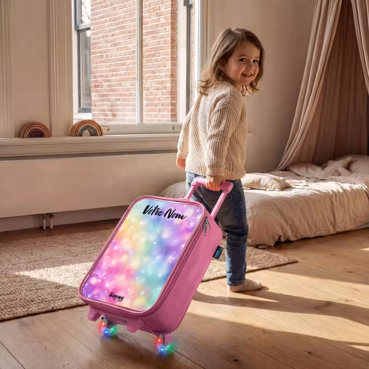 Valise enfant avec nom - Rose - Lumière - Arc-en-ciel - Coeurs — 2