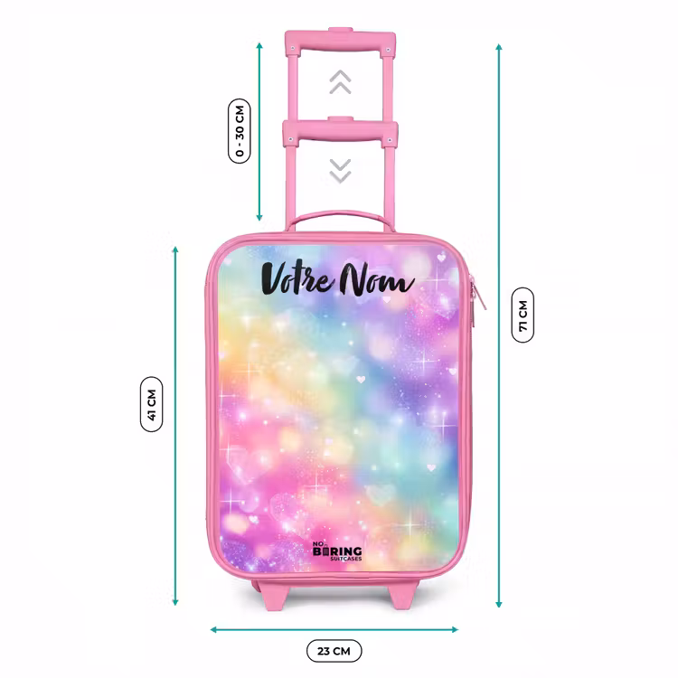 Valise enfant avec nom - Rose - Lumière - Arc-en-ciel - Coeurs — 6