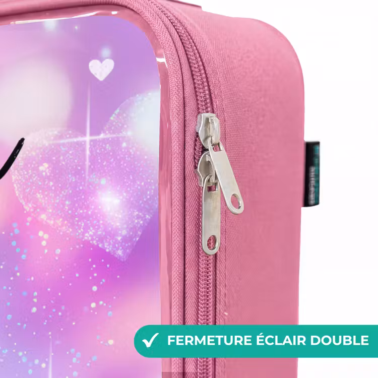 Valise enfant avec nom - Rose - Lumière - Arc-en-ciel - Coeurs — 7