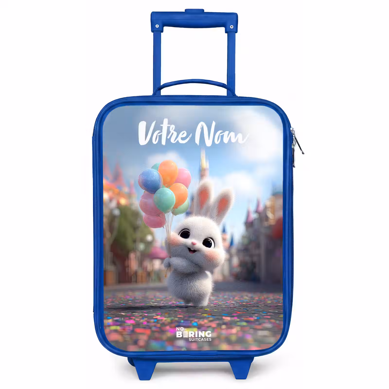 Valise enfant avec nom - Bleu - lapin - Ballons — 1