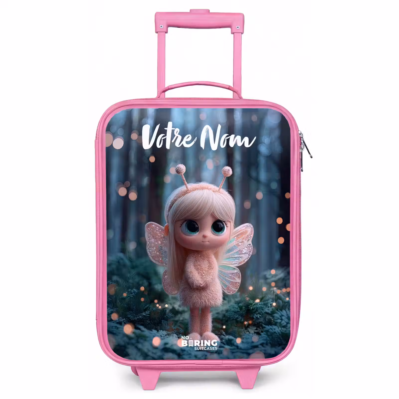 Valise enfant avec nom - Rose - Fée - Forêt - Paillettes — 1