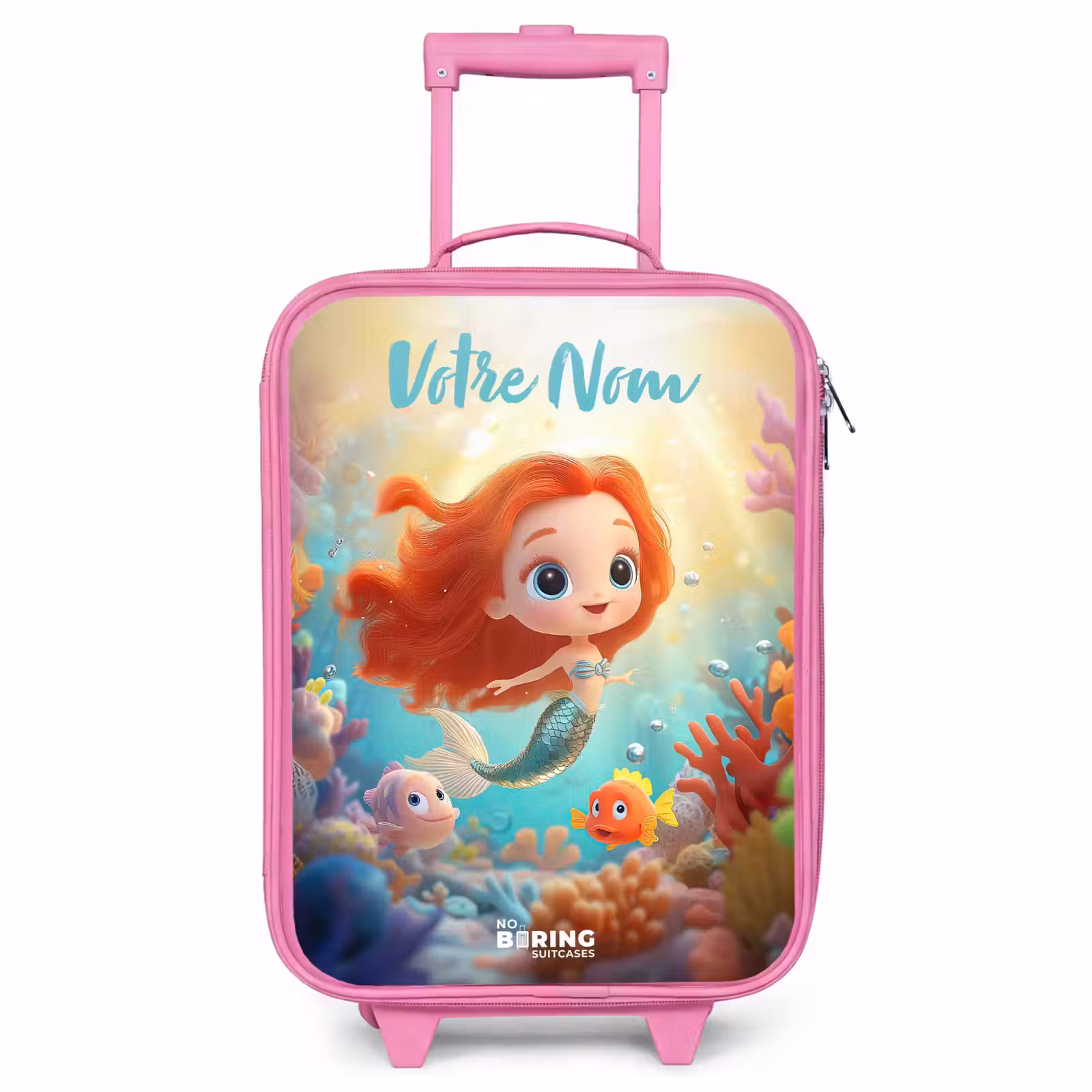Valise enfant avec nom - Rose - Sirène - Poisson - Corail — 1