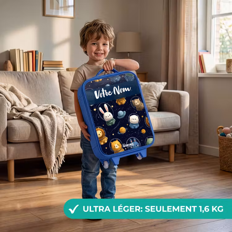 Valise enfant avec nom - Bleu - Animaux - Astronaute - Planètes - Étoiles — 3