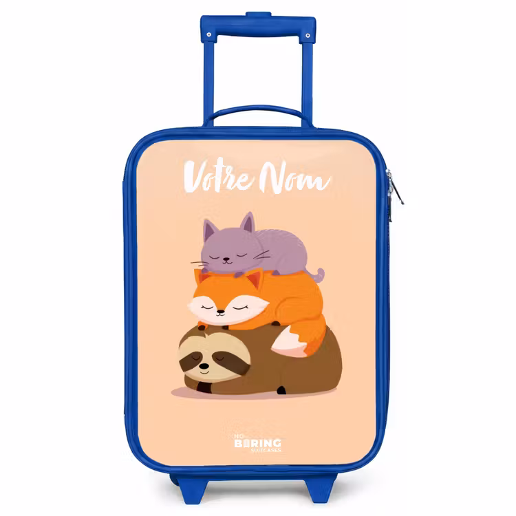 Valise enfant avec nom - Bleu - Animaux - Dormir - Ensemble — 1
