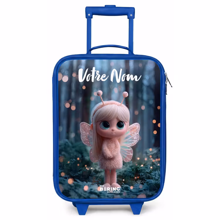Valise enfant avec nom - Bleu - Fée - Forêt - Paillettes — 1