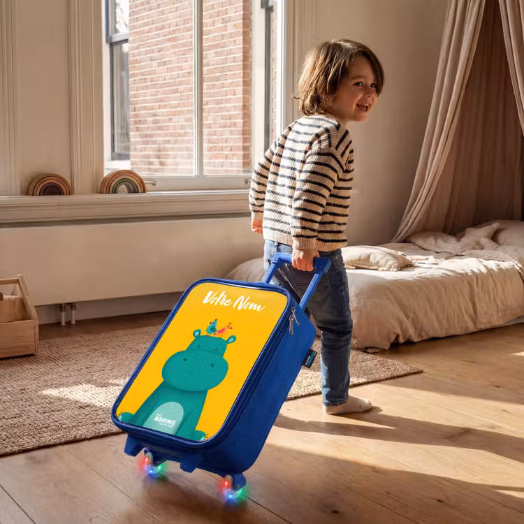 Valise enfant avec nom - Bleu - Hippo - Oiseaux - Jaune — 2