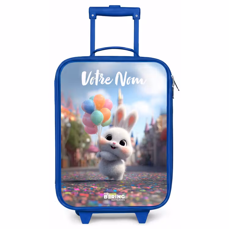 Valise enfant avec nom - Bleu - lapin - Ballons — 1