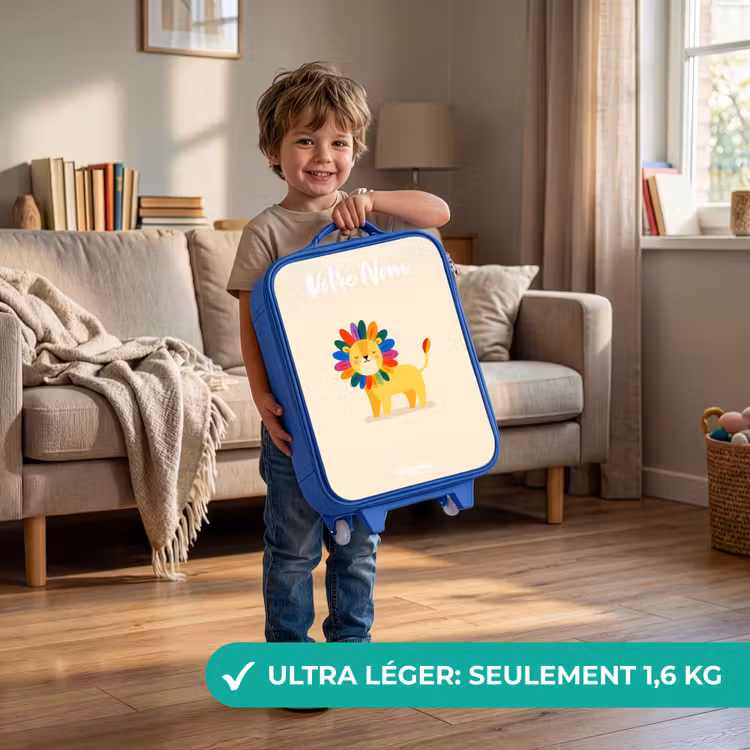 Valise enfant avec nom - Bleu - Lion - Crinière - Colorée — 3