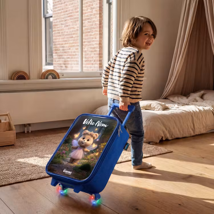 Valise enfant avec nom - Bleu - Ours - Papillons - Forêt - Fée — 2