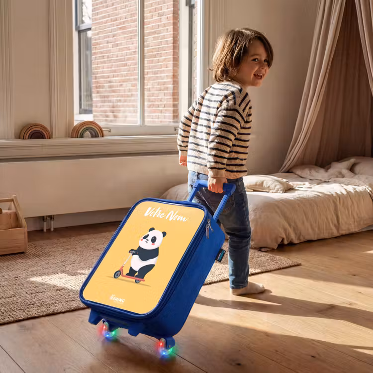 Valise enfant avec nom - Bleu - Panda - Marchepied - Jaune — 2