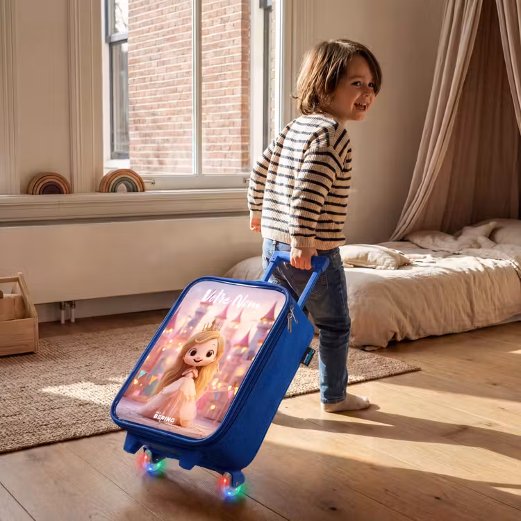 Valise enfant avec nom - Bleu - Princesse - Rose - Château — 2