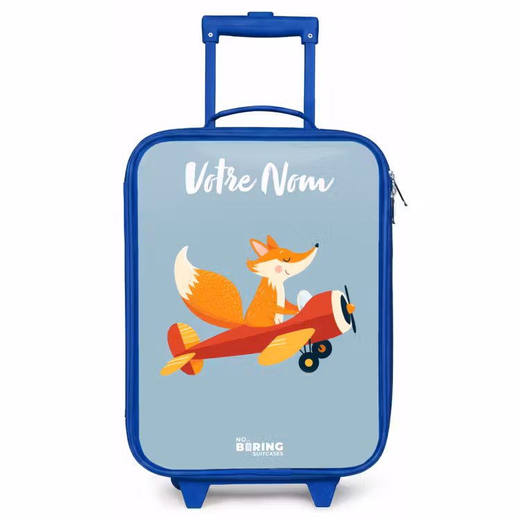 Valise enfant avec nom - Bleu - Renard - Avion - Mouches — 1