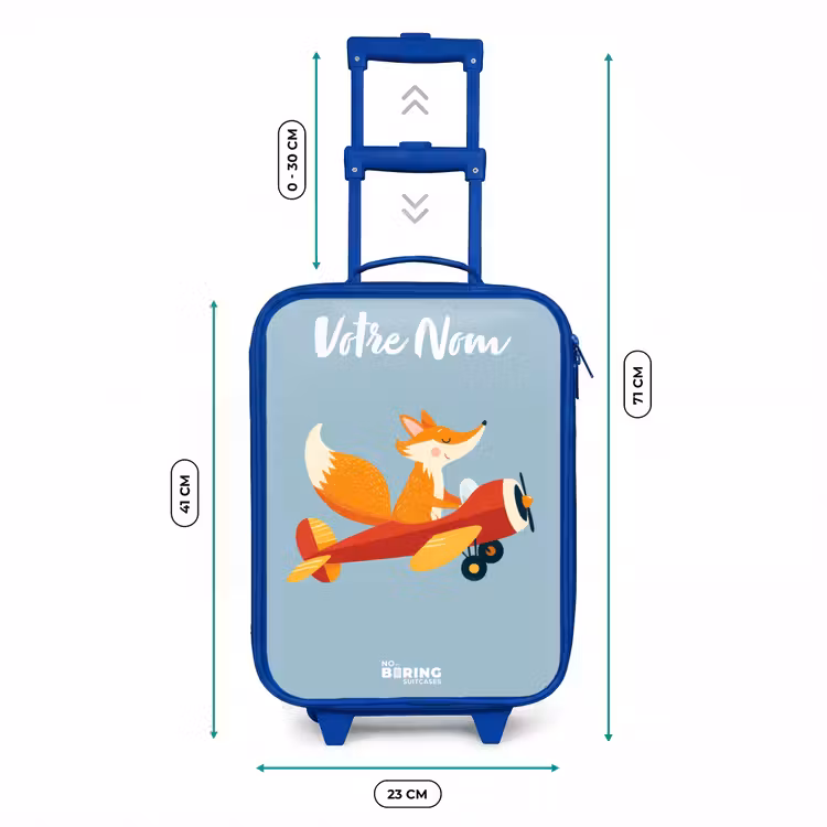 Valise enfant avec nom - Bleu - Renard - Avion - Mouches — 6