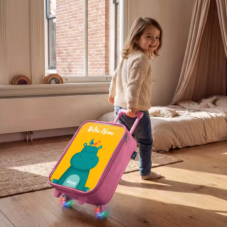 Valise enfant avec nom - Rose - Hippo - Oiseaux - Jaune — 2