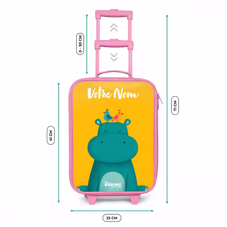 Valise enfant avec nom - Rose - Hippo - Oiseaux - Jaune — 6