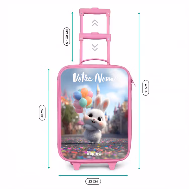 Valise enfant avec nom - Rose - lapin - Ballons — 6
