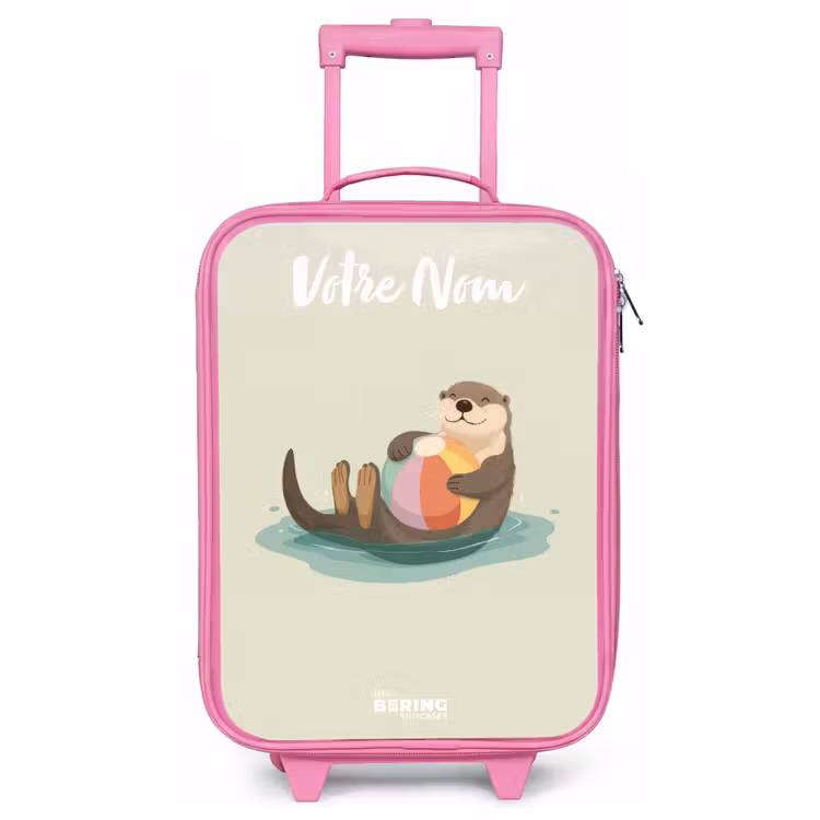 Valise enfant avec nom - Rose - Loutre - Ballon de plage - Eau — 1