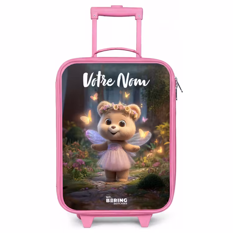 Valise enfant avec nom - Rose - Ours - Papillons - Forêt - Fée — 1