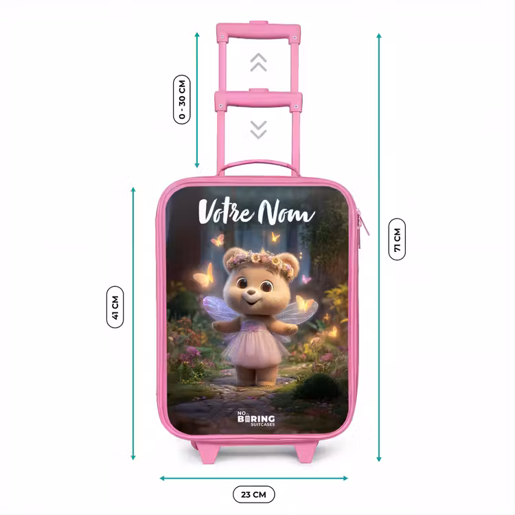 Valise enfant avec nom - Rose - Ours - Papillons - Forêt - Fée — 6