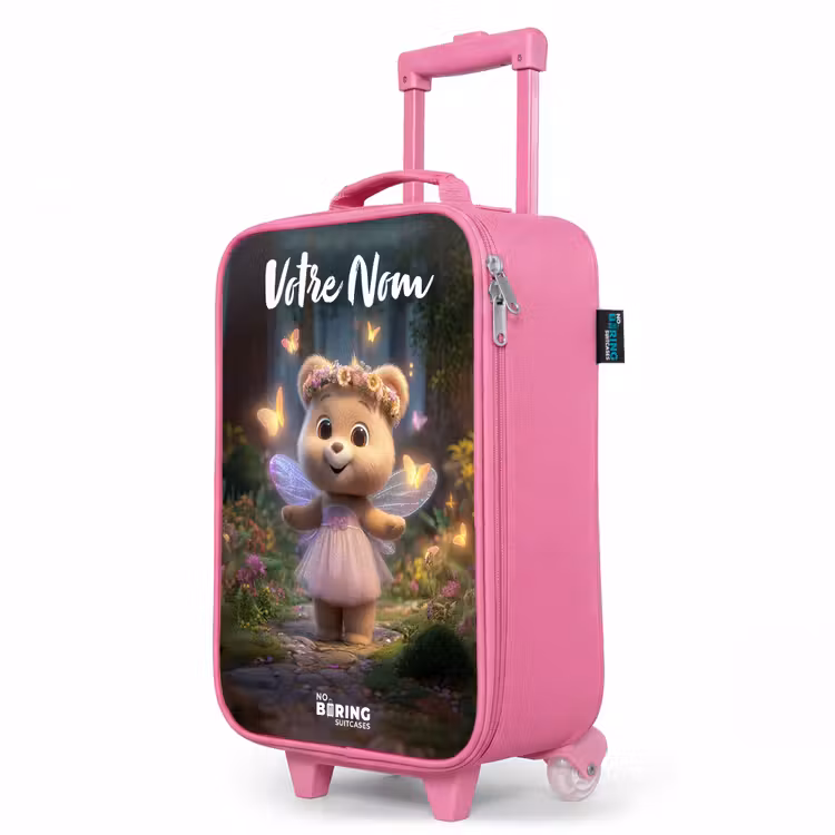 Valise enfant avec nom - Rose - Ours - Papillons - Forêt - Fée — 8