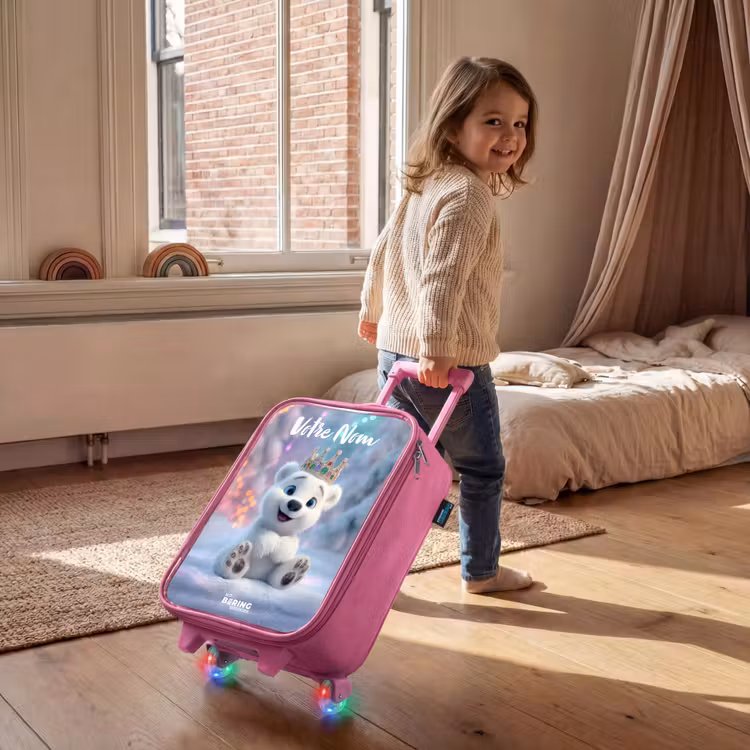Valise enfant avec nom - Rose - Ours polaire - Couronne - Hiver — 2