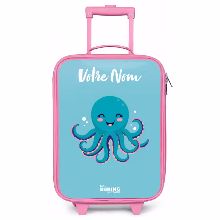 Valise enfant avec nom - Rose - Pieuvre - Eau - Bleu — 1