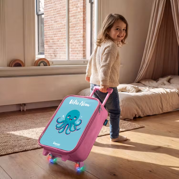 Valise enfant avec nom - Rose - Pieuvre - Eau - Bleu — 2