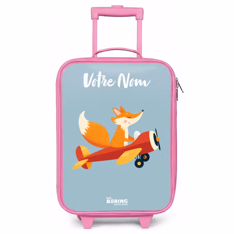 Valise enfant avec nom - Rose - Renard - Avion - Mouches — 1