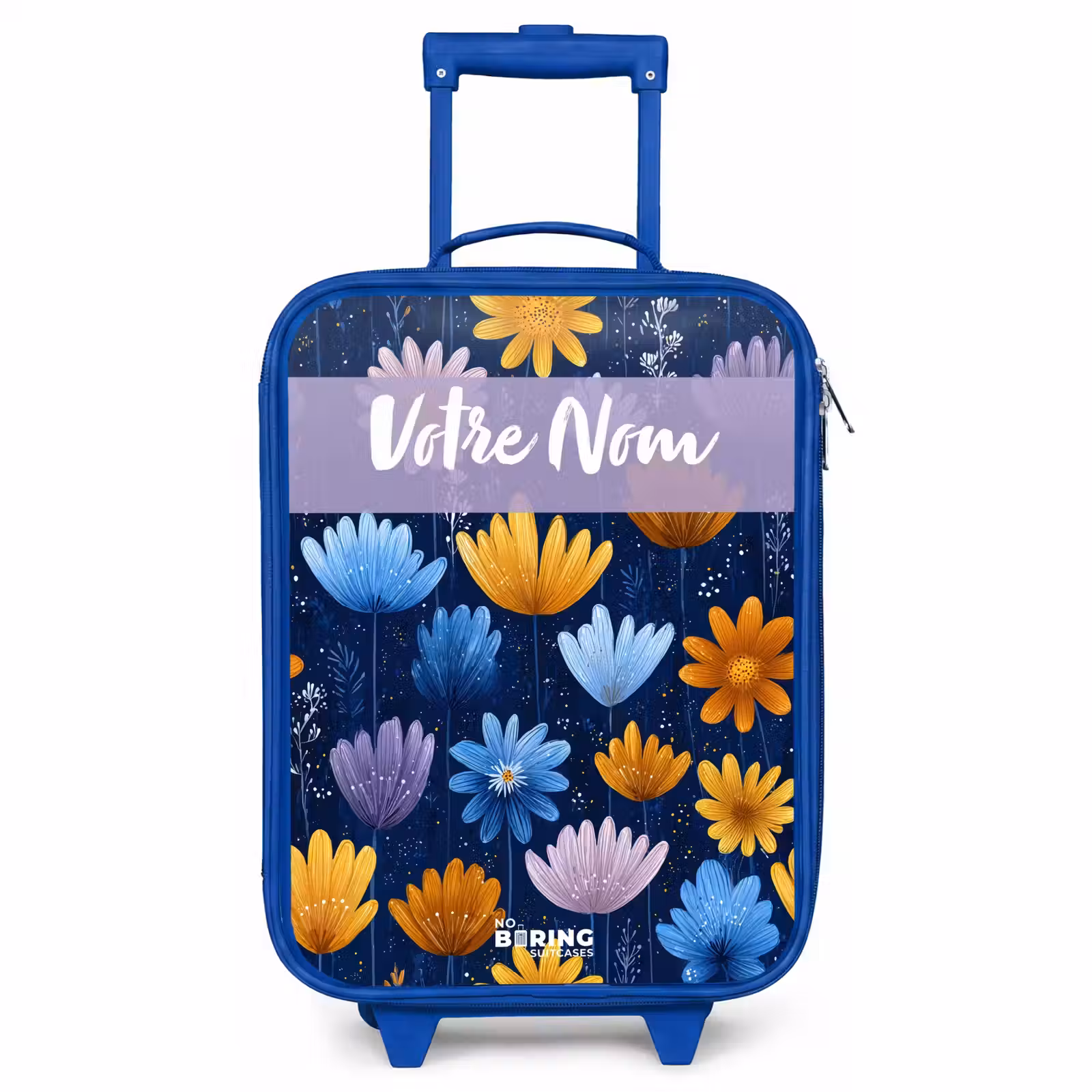 Valise enfant avec nom - Bleu - Fleurs - Motif - Bleu — 1