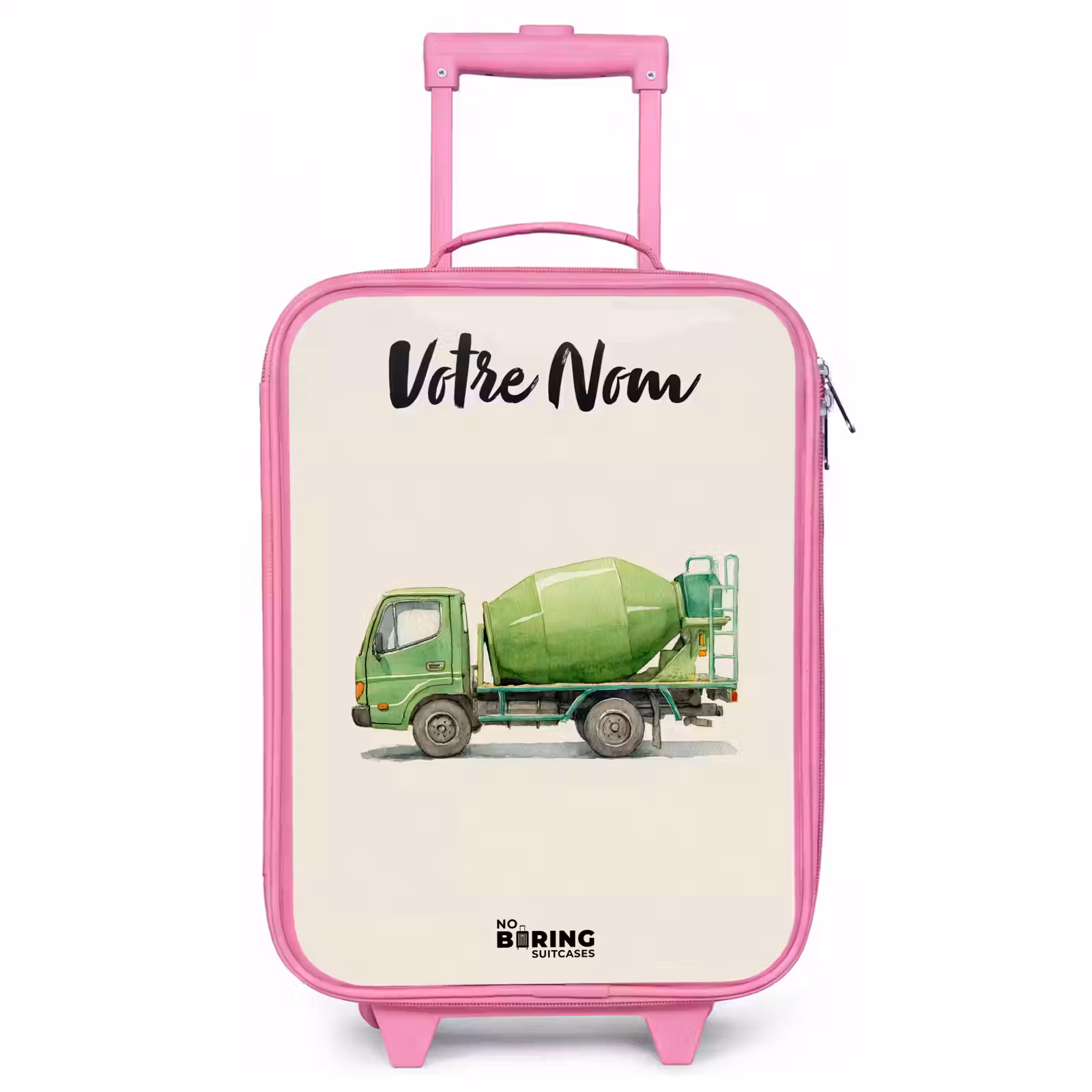 Valise enfant avec nom - Rose - Bétonnière - Signée - Verte — 1