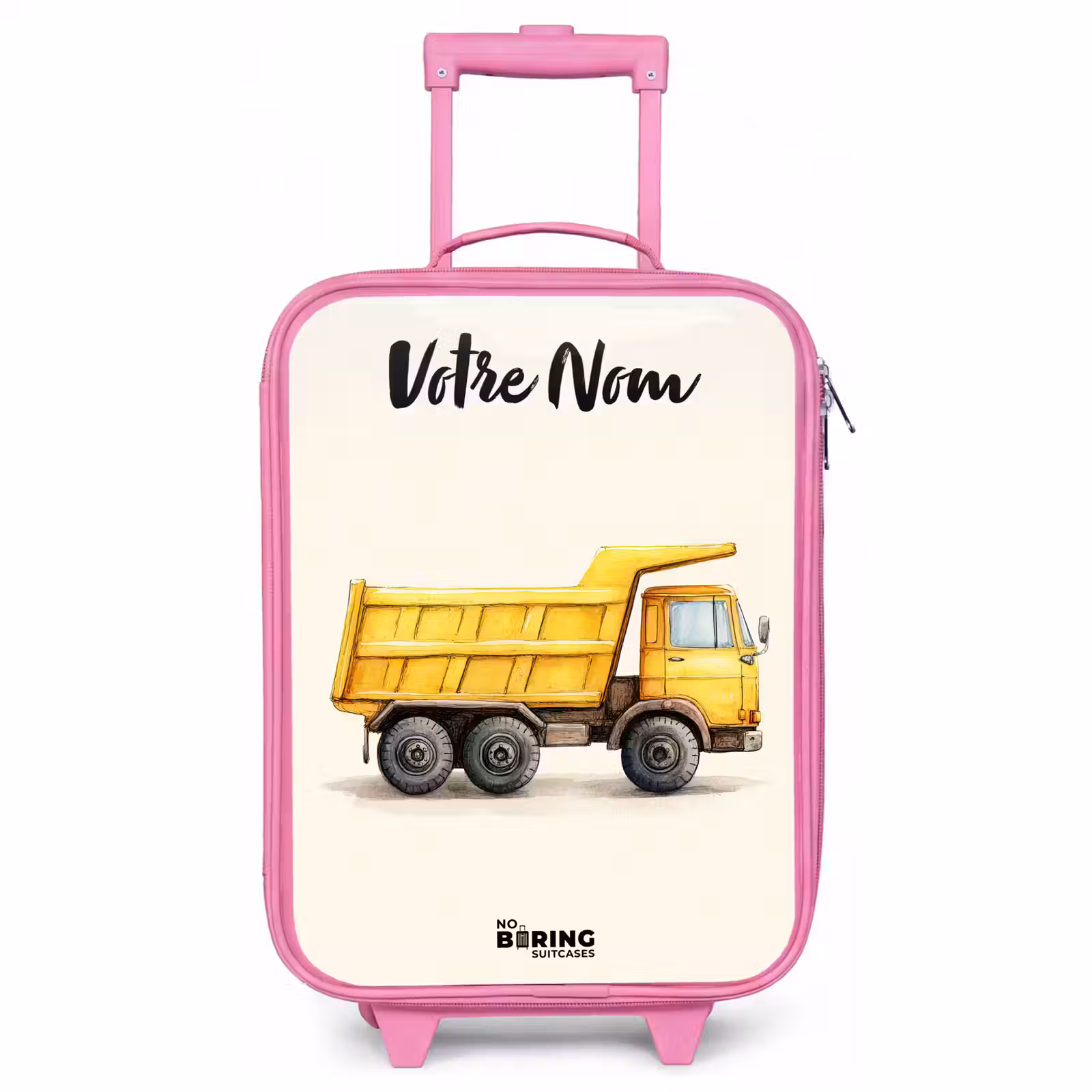 Valise enfant avec nom - Rose - Camion-benne - Signé - Jaune — 1