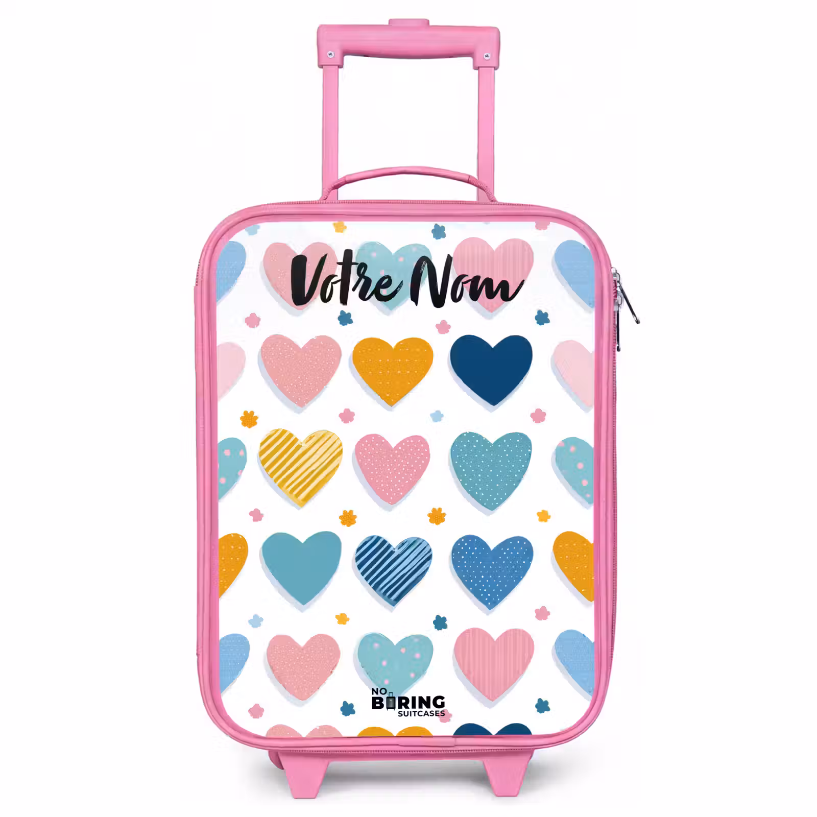 Valise enfant avec nom - Rose - Coeurs - Pastel - Motif — 1