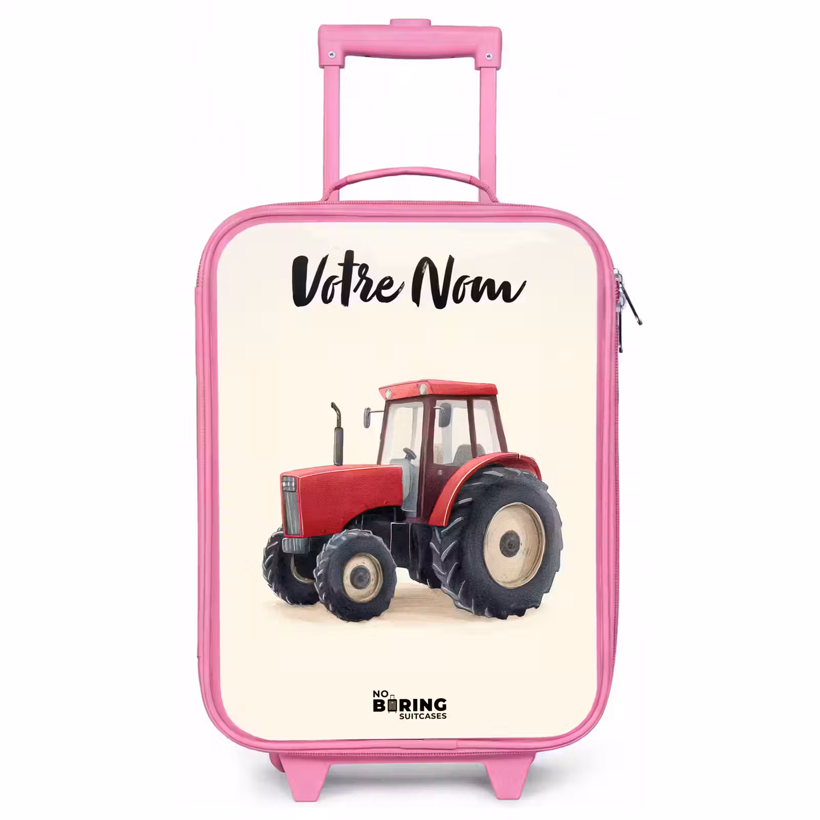 Valise enfant avec nom - Rose - Tracteur - Signé - Rouge — 1