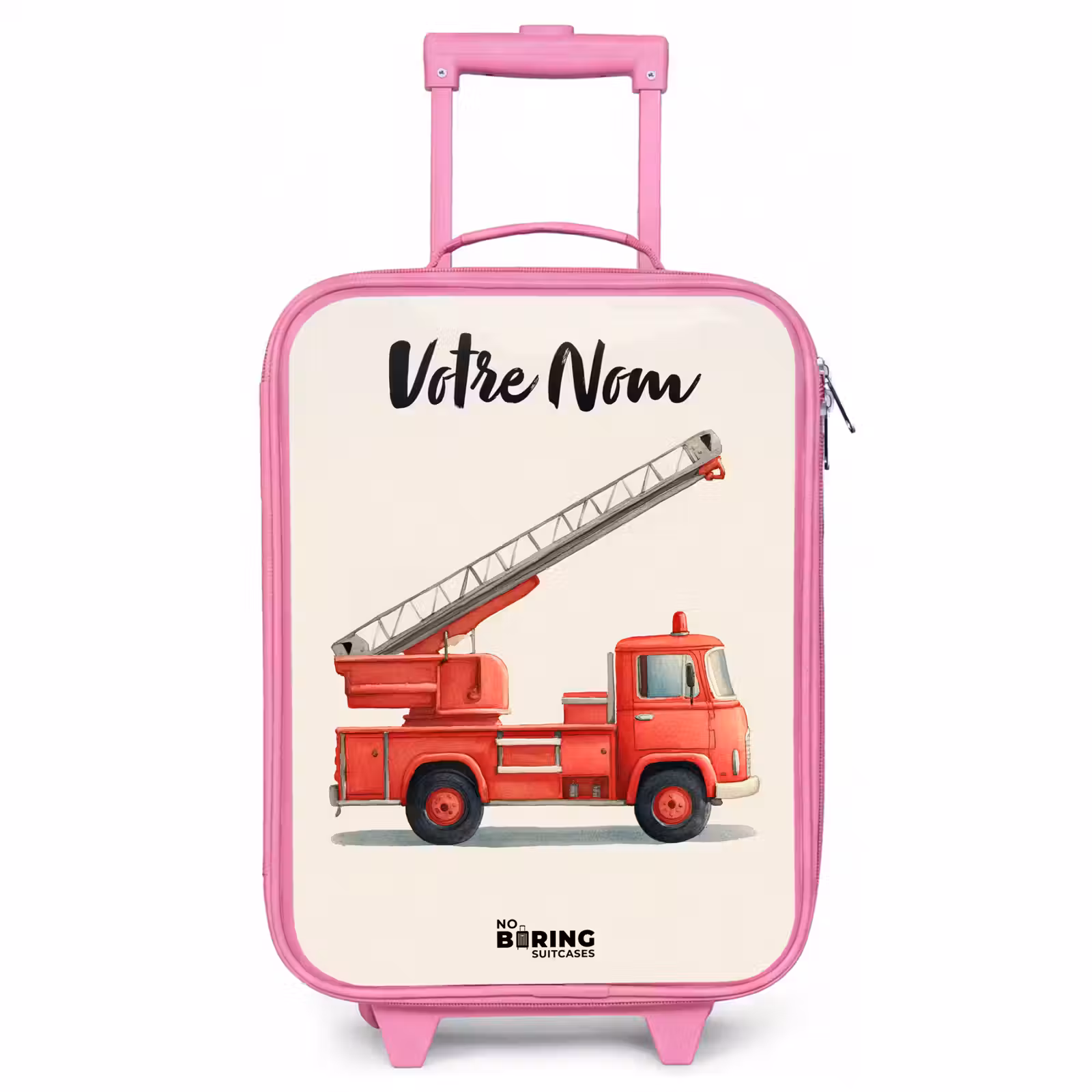 Valise enfant avec nom - Rose - Véhicule de pompiers - Signé - Rouge — 1