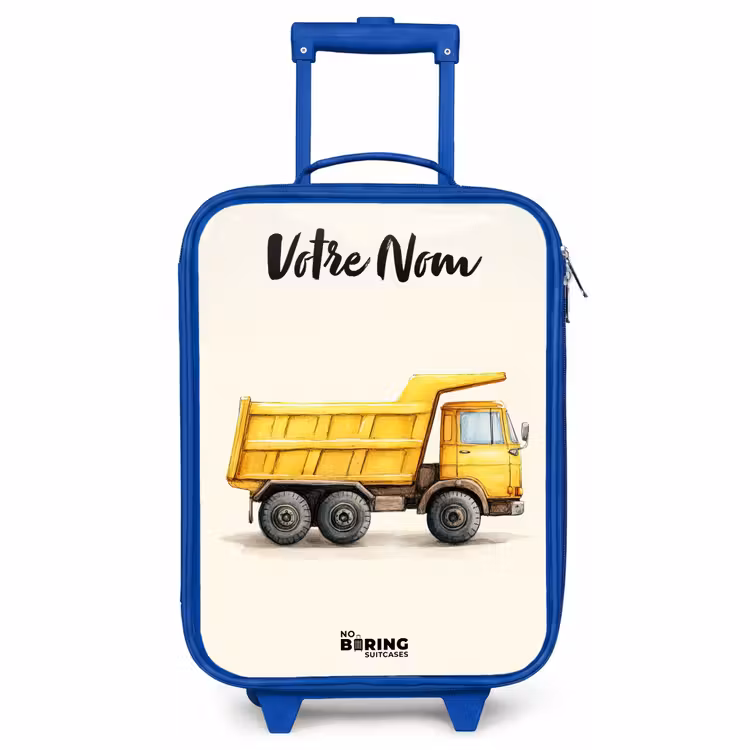 Valise enfant avec nom - Bleu - Camion-benne - Signé - Jaune — 1
