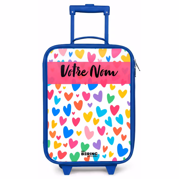 Valise enfant avec nom - Bleu - Coeurs - Coloré - Motif — 1